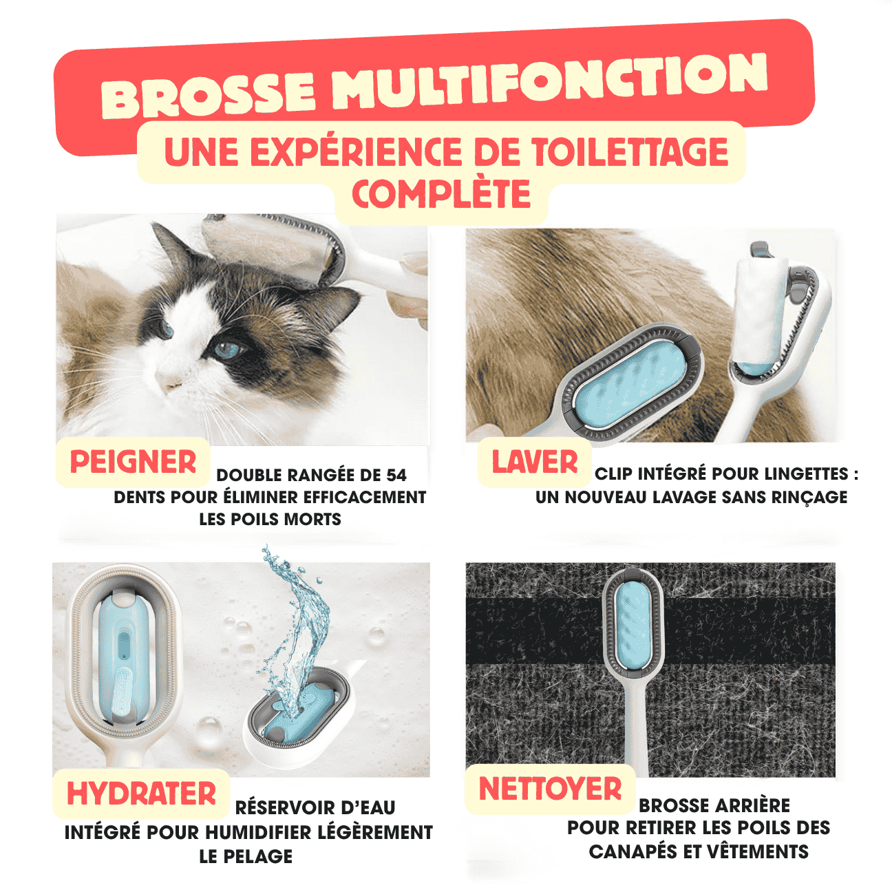 Brosse de toilettage pour chat GroomBrush – Pelage doux & moins de poils - CATILEM