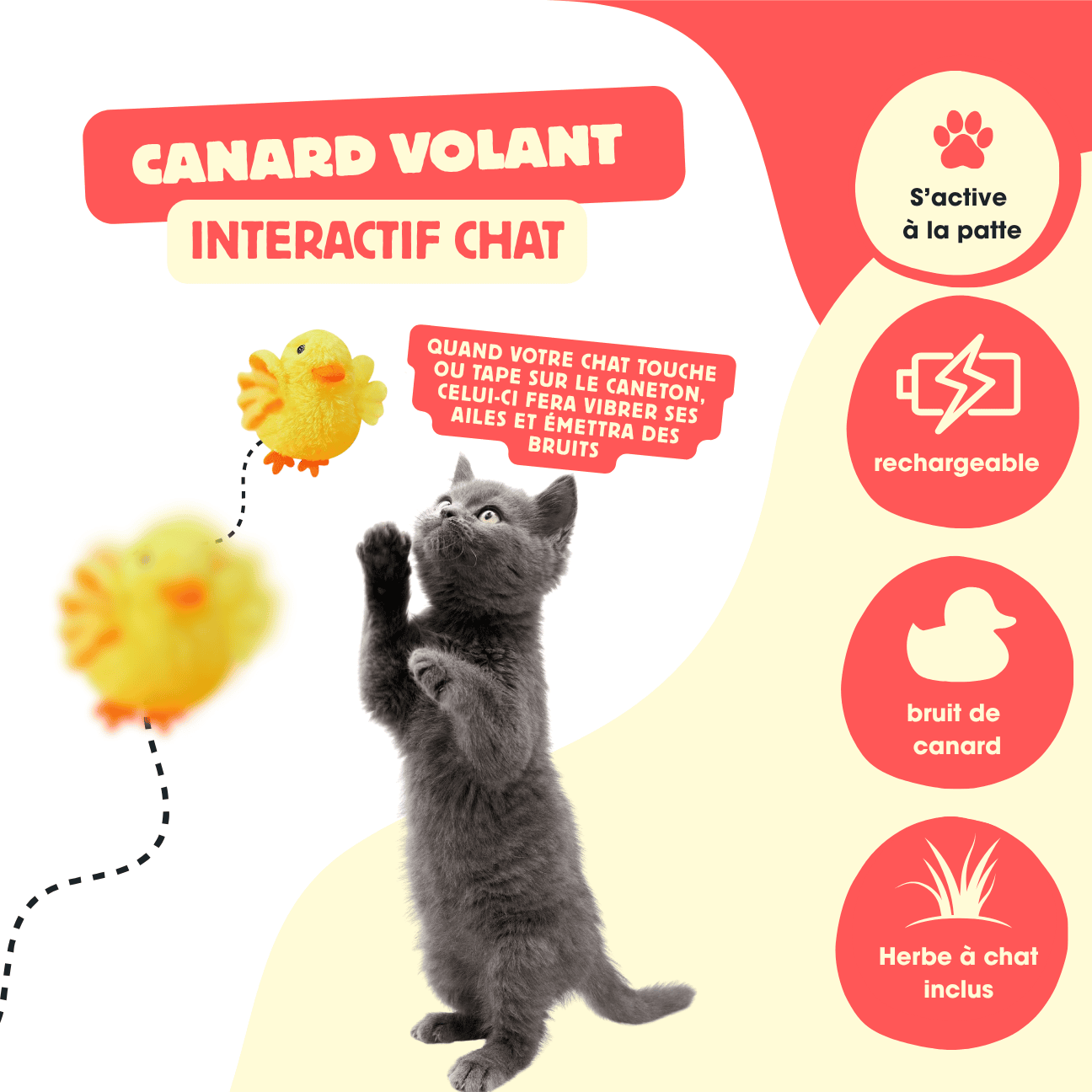 Jouet canard battant interactif pour chat FlappyDuck – Fun & stimulant - CATILEM
