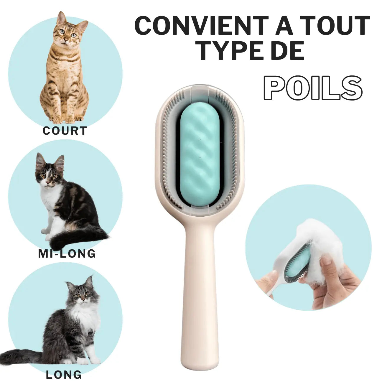 BROSSE POUR CHAT - TOUT TYPES DE POILS CATILEM