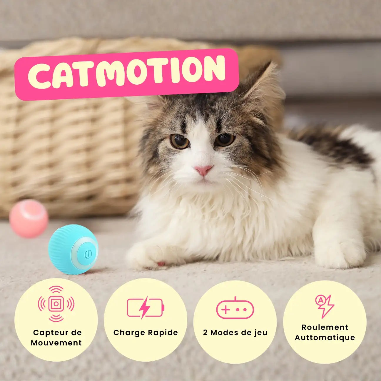 CatMotion™ | Balle interactive automatique pour chat – Idéale contre l’ennui CATILEM