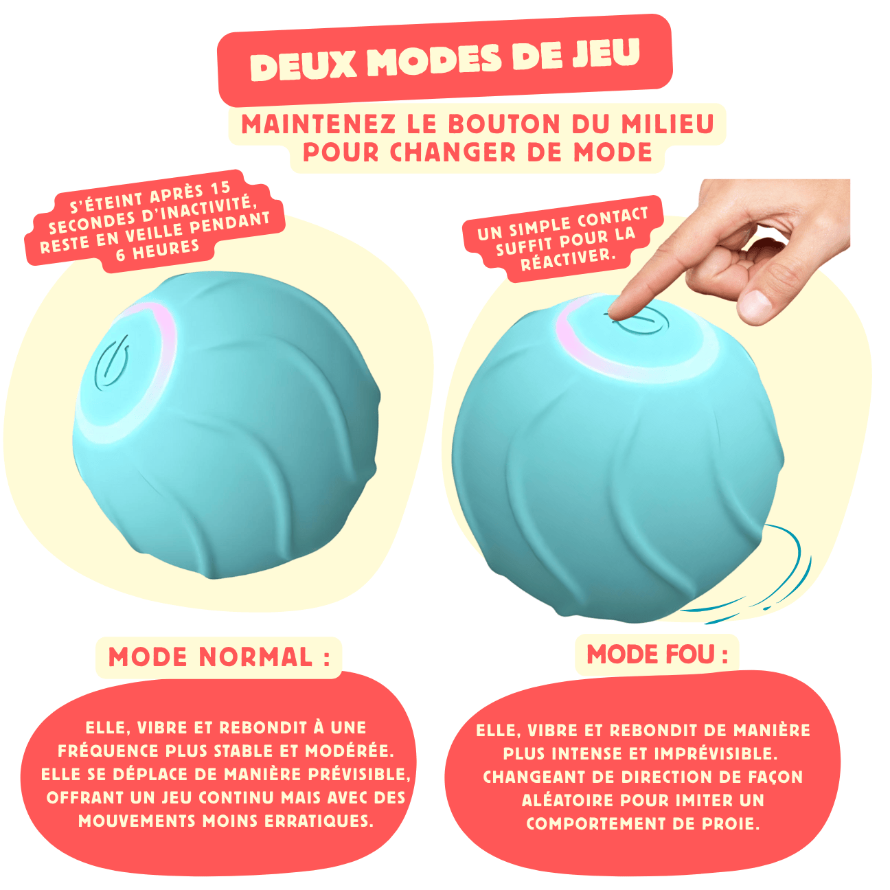Balle interactive automatique LED pour chat CatBounce – Jeu actif & stimulant contre l'ennui - CATILEM