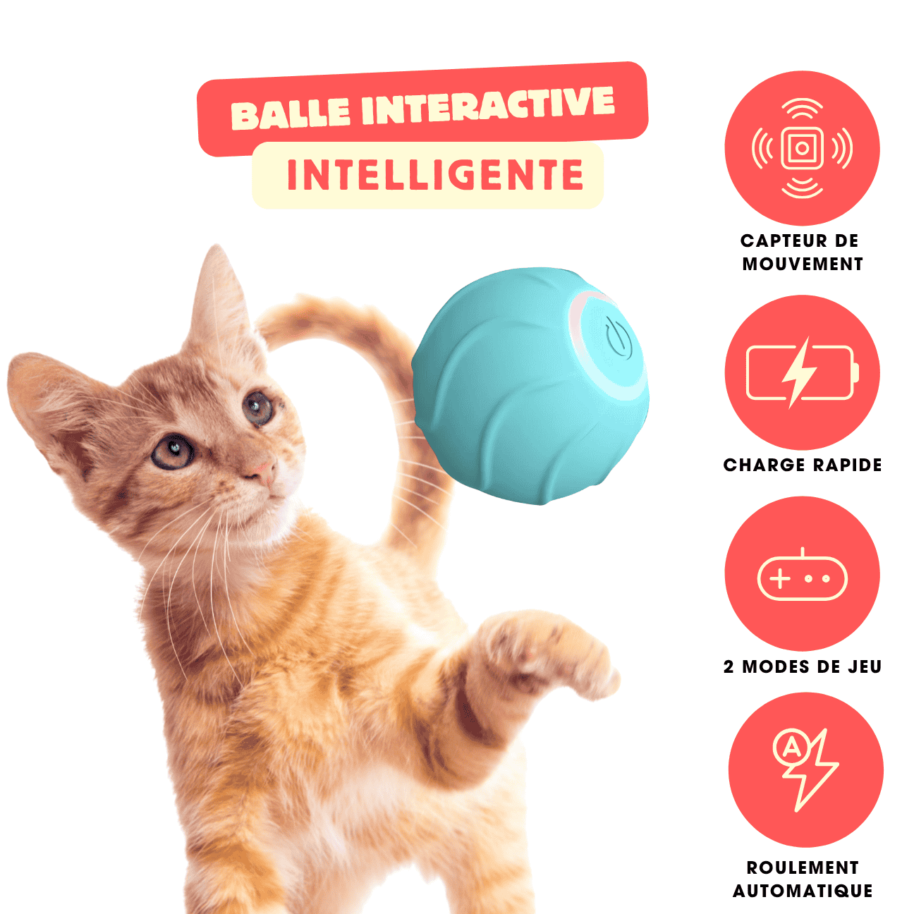 Balle interactive automatique LED pour chat CatBounce – Jeu actif & stimulant contre l'ennui - CATILEM