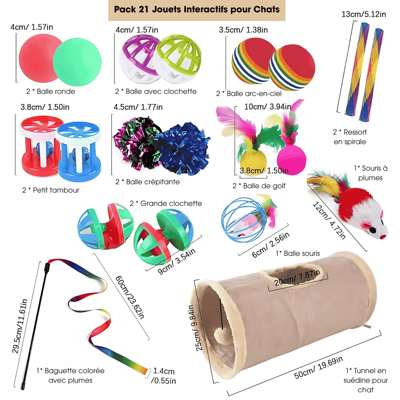Lot 21 Jouets Pour Chat – Tunnel, Balles & Souris - CATILEM